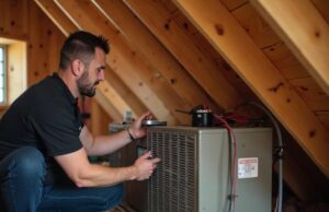 Technician repairing an air handler unit in a Peoria home