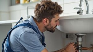 Plumber fixing a burst pipe during an emergency repair in Peoria, AZ