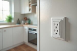 Licensed electrician repairing a GFCI outlet inside a Peoria kitchen