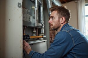 Licensed HVAC technician installing a furnace in a Sun City, AZ home.