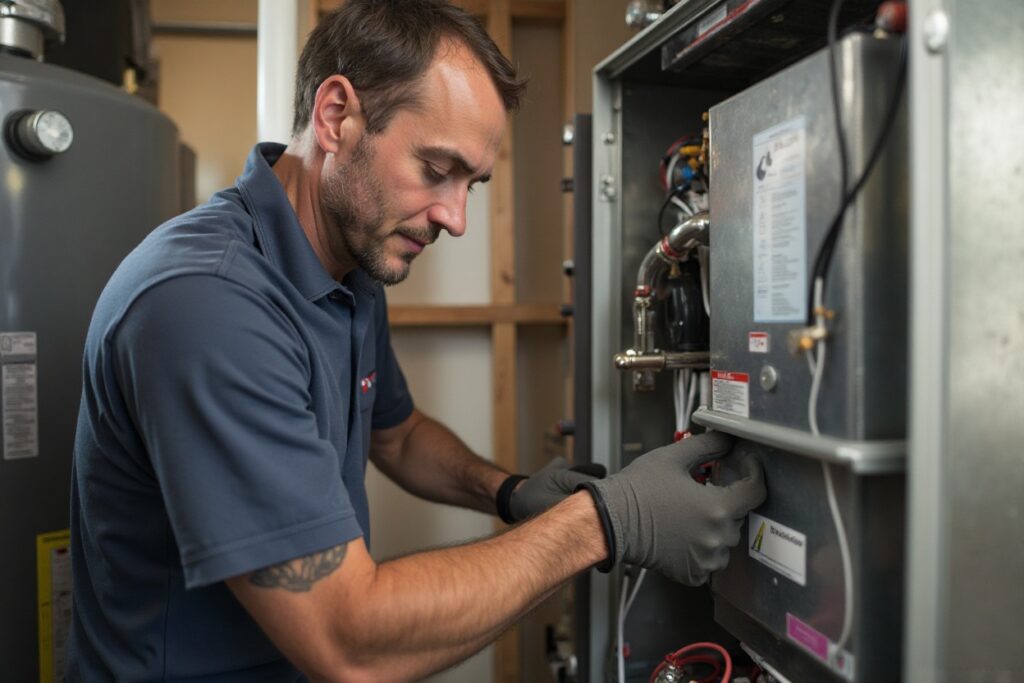HVAC technician performing furnace replacement in Peoria, AZ.