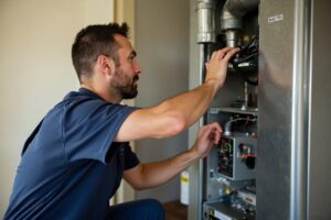 Licensed technician completing furnace replacement in a Sun City, AZ home.