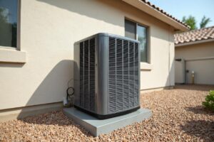 New heat pump system installed outside a single-family Peoria house