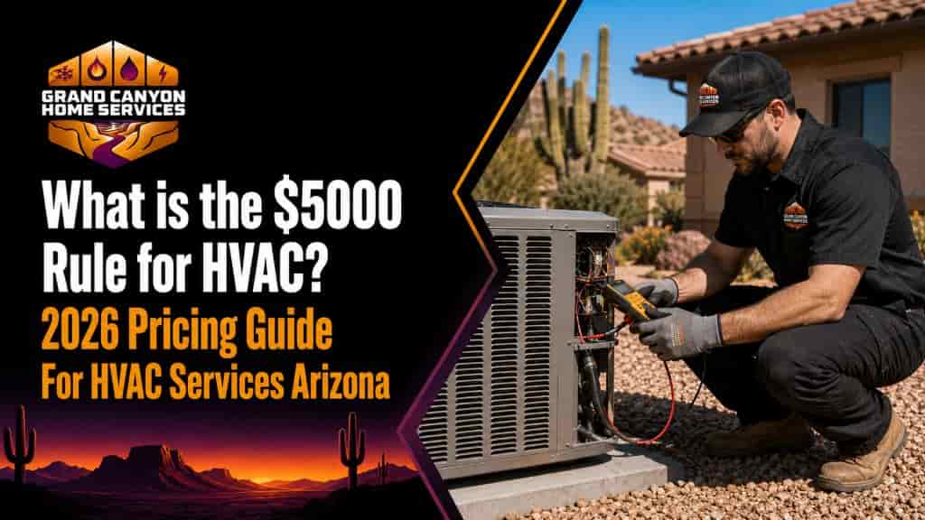 Technician testing an outdoor HVAC unit in Arizona for $5000 rule pricing guide