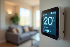 Indoor air quality monitor showing low humidity level in Peoria home