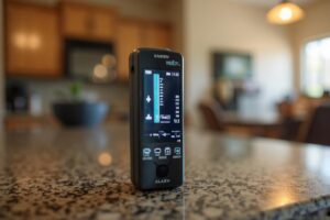 Laser air quality monitor showing poor indoor air in Peoria home