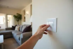 Technician installing dimmer switch in Peoria home