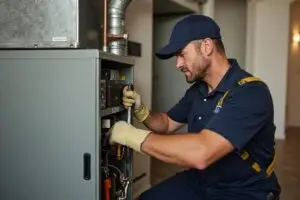 HVAC technician repairing a furnace in Peoria AZ home