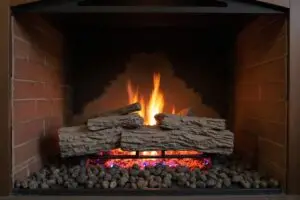 Cleaned and restored gas fireplace with ceramic logs and strong flame
